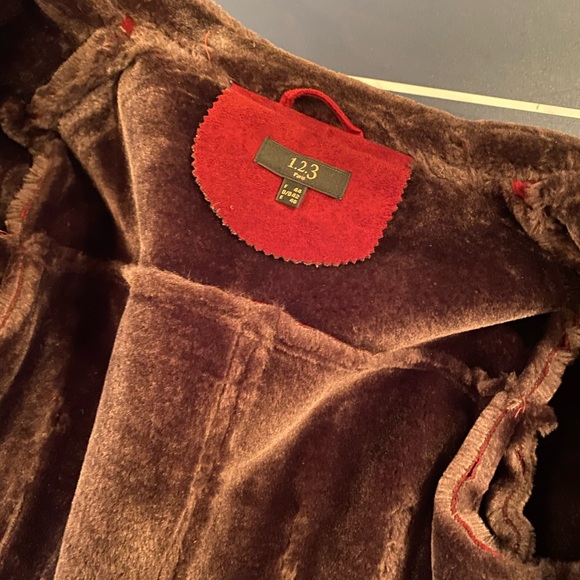 123 Paris Faux Fur/Suede Coat Burgundy 42/L - Picture 4 of 16